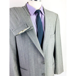 44R Unbranded France Mens Vtg 2 Bttn Superfine Wool Suit Lt Pencil Gray Pants 36